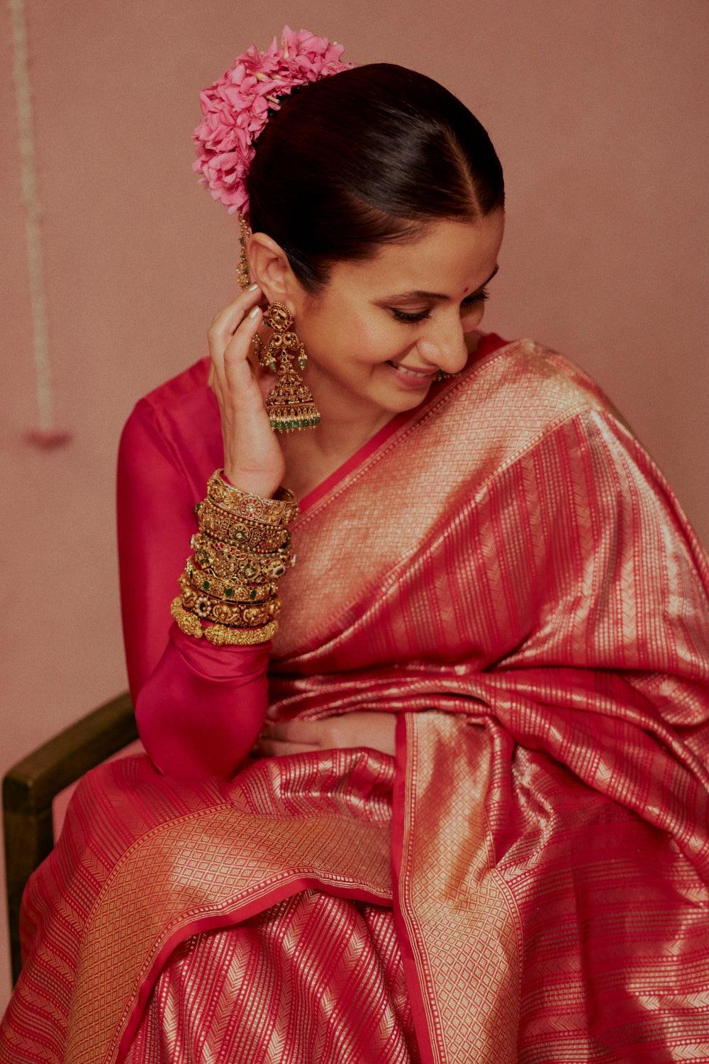 Geometric Weaved Red Silk Saree