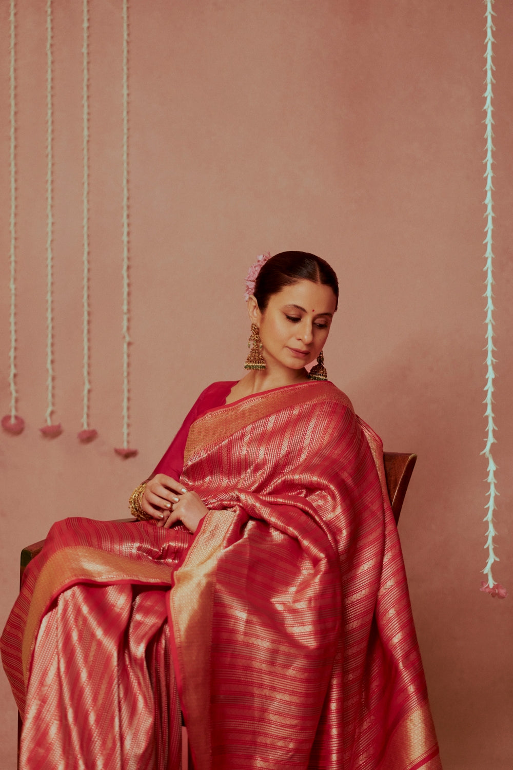 Geometric Weaved Red Silk Saree