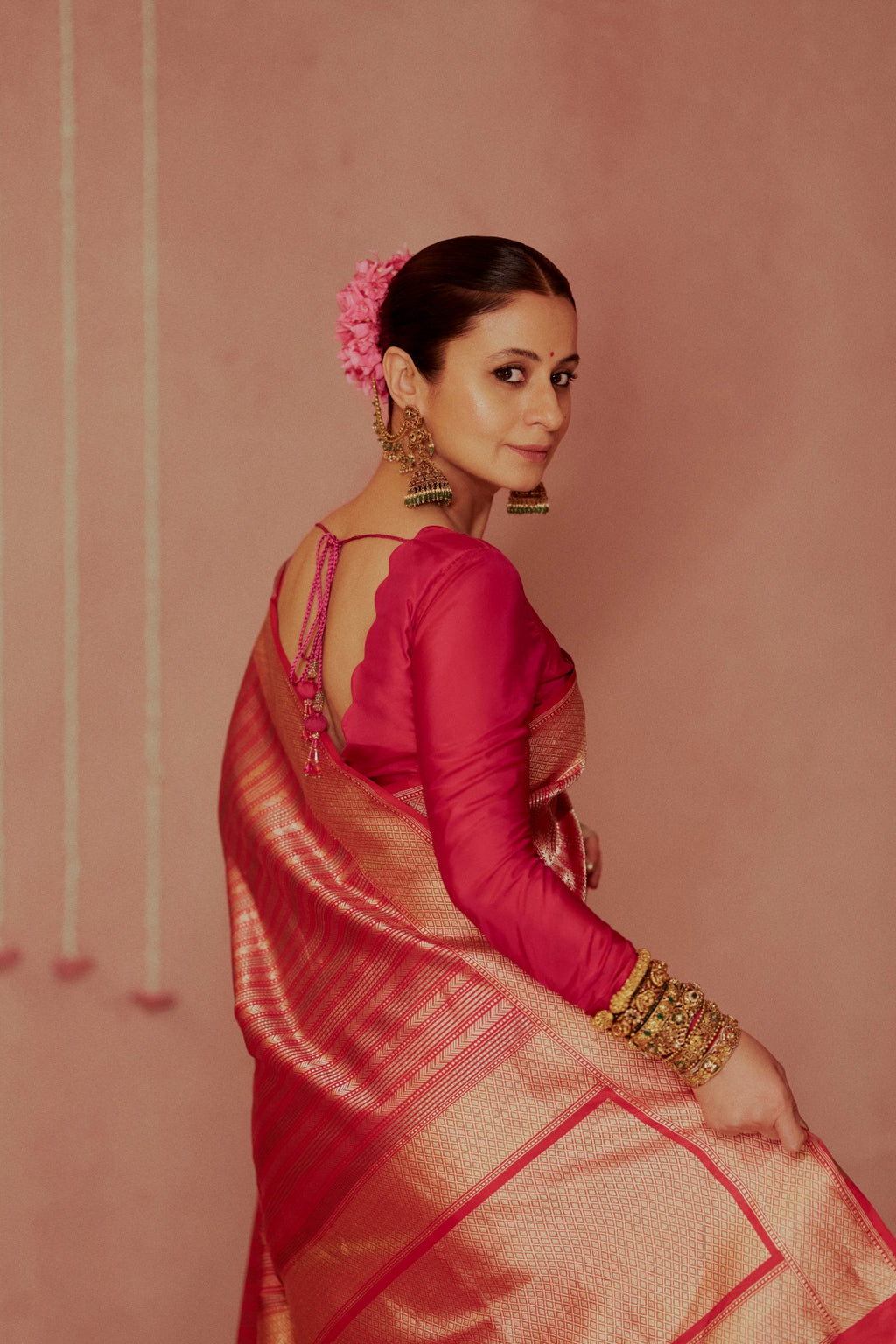 Geometric Weaved Red Silk Saree