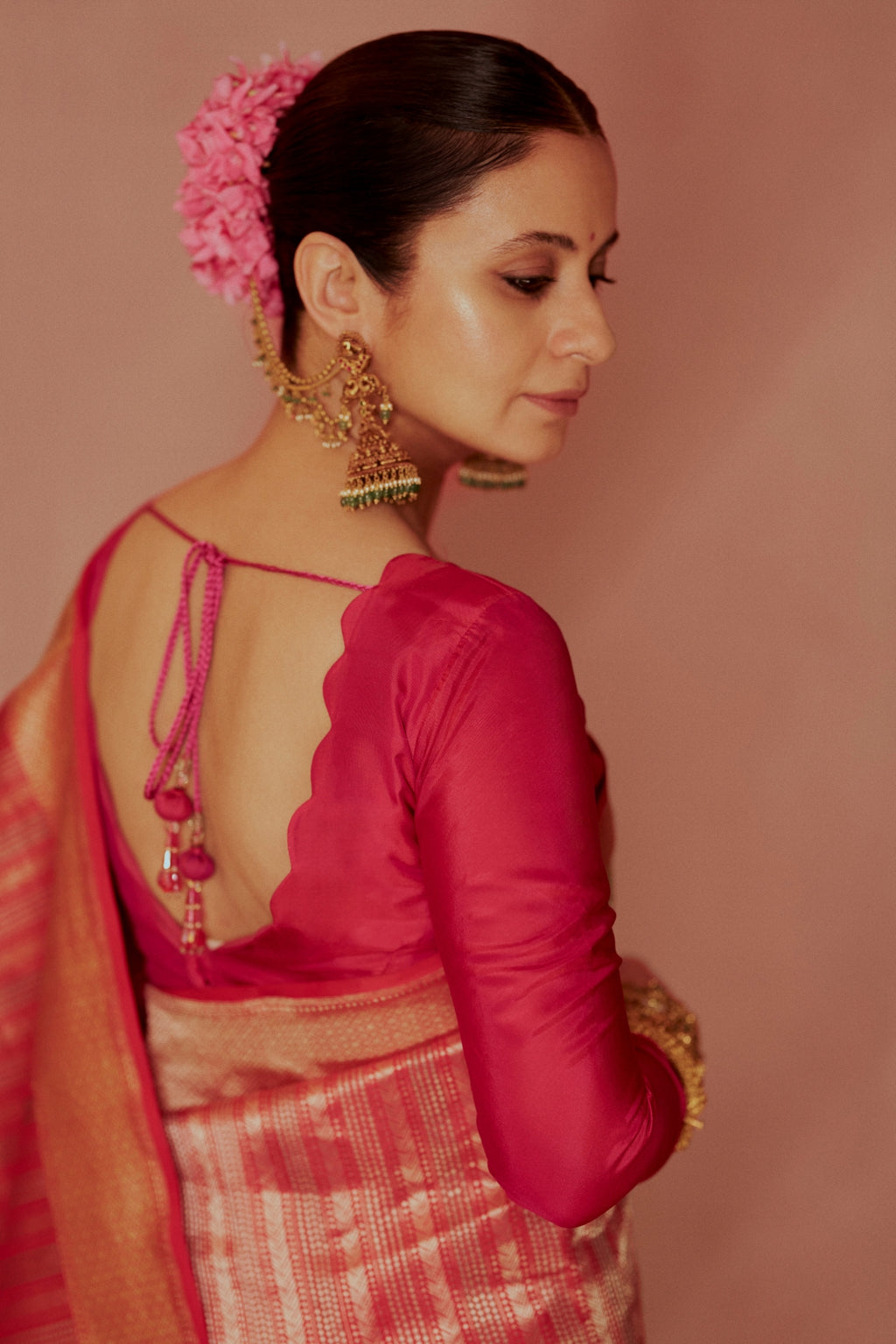 Geometric Weaved Red Silk Saree