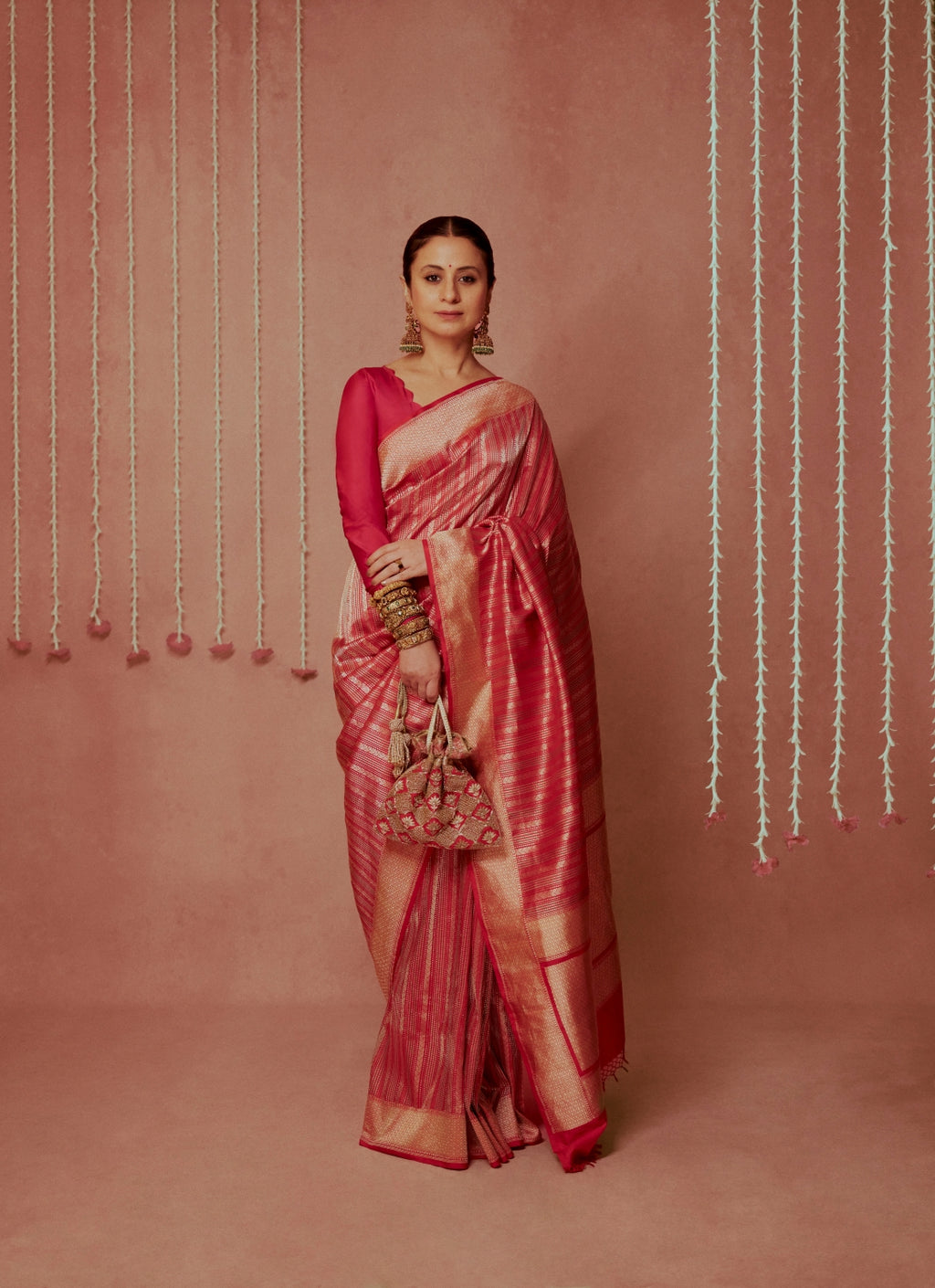Geometric Weaved Red Silk Saree