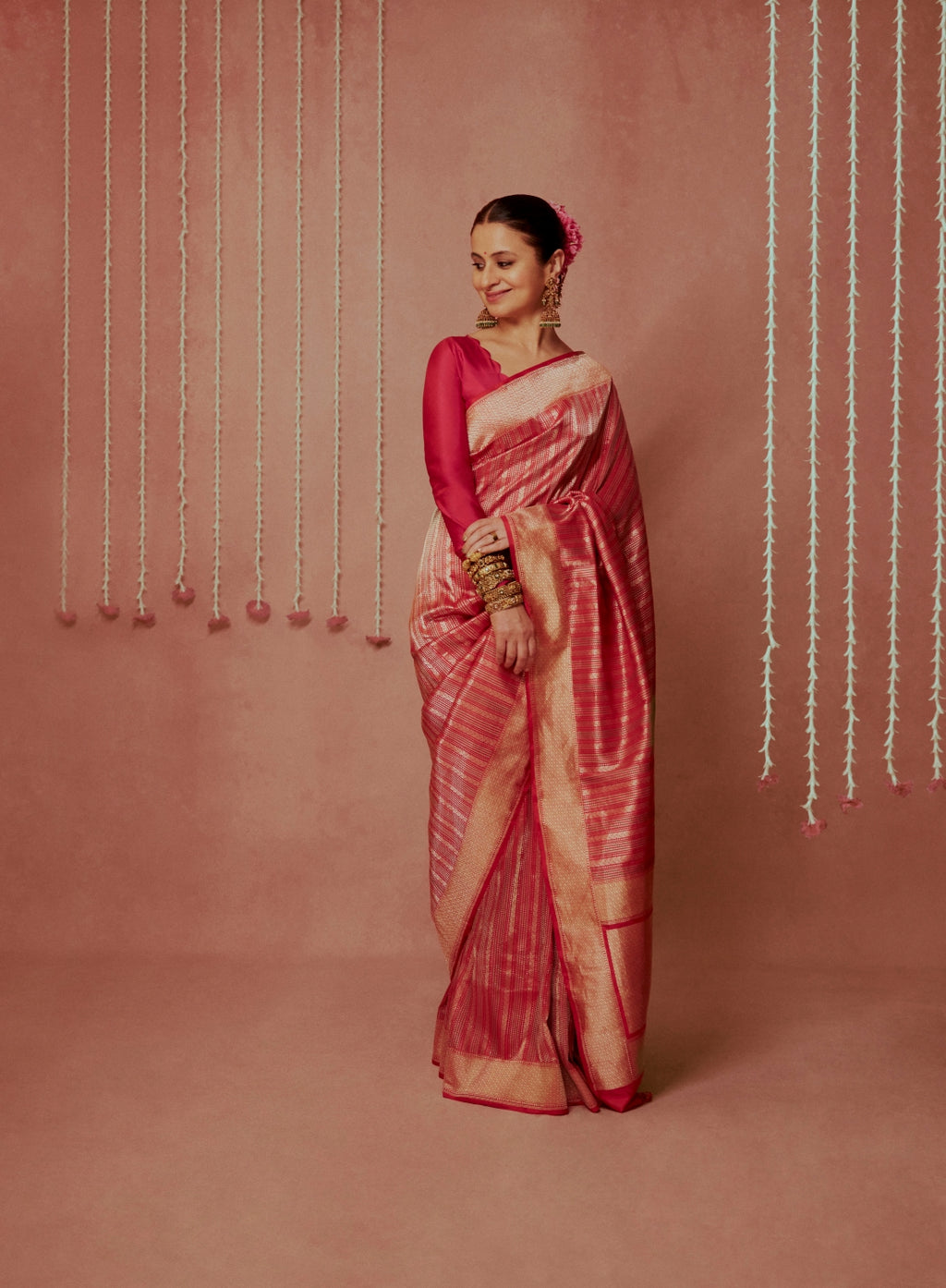 Geometric Weaved Red Silk Saree