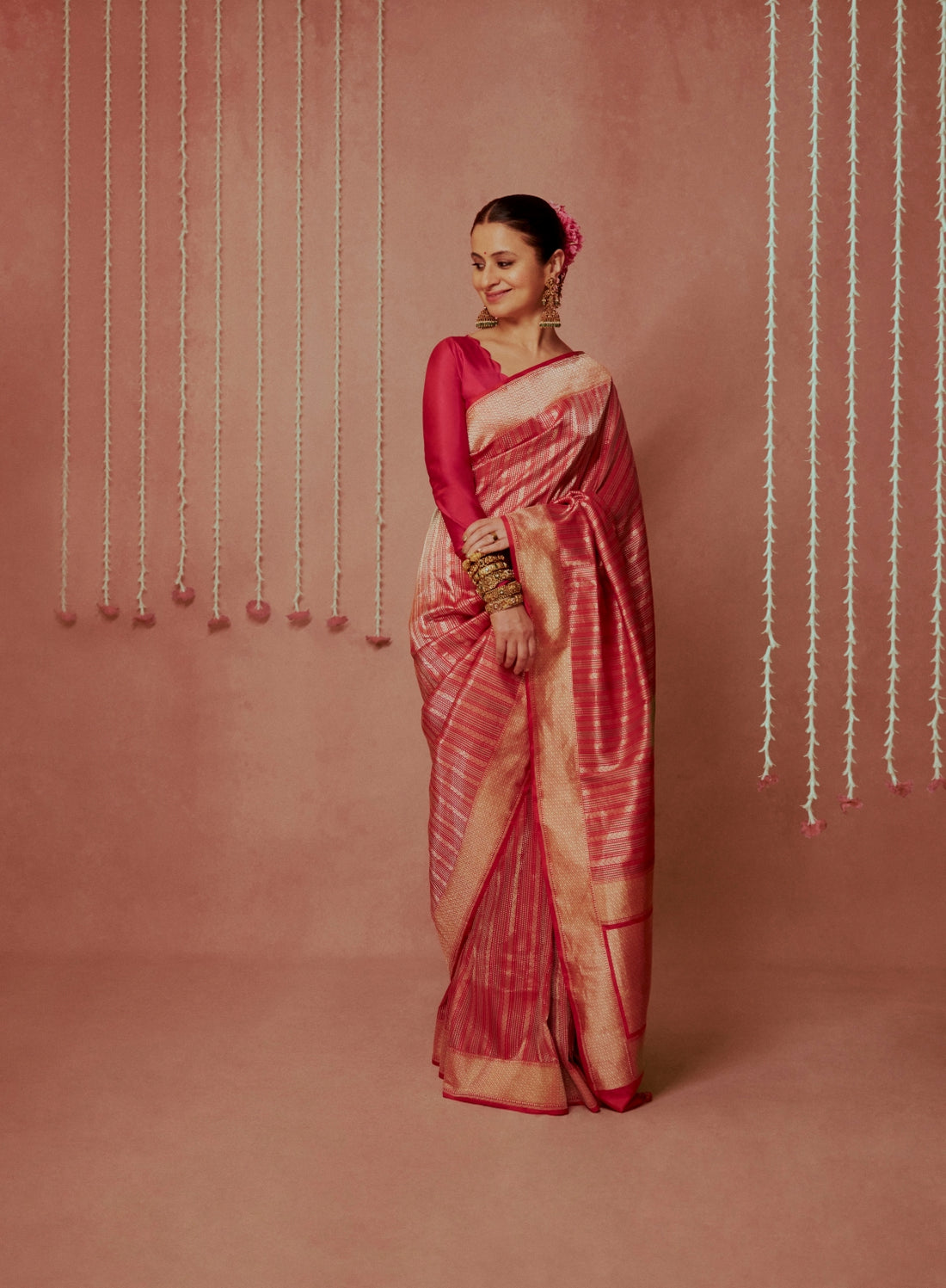 Geometric Weaved Red Silk Saree