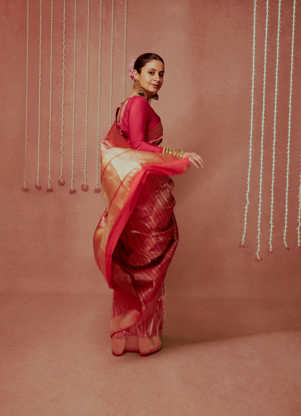 Geometric Weaved Red Silk Saree