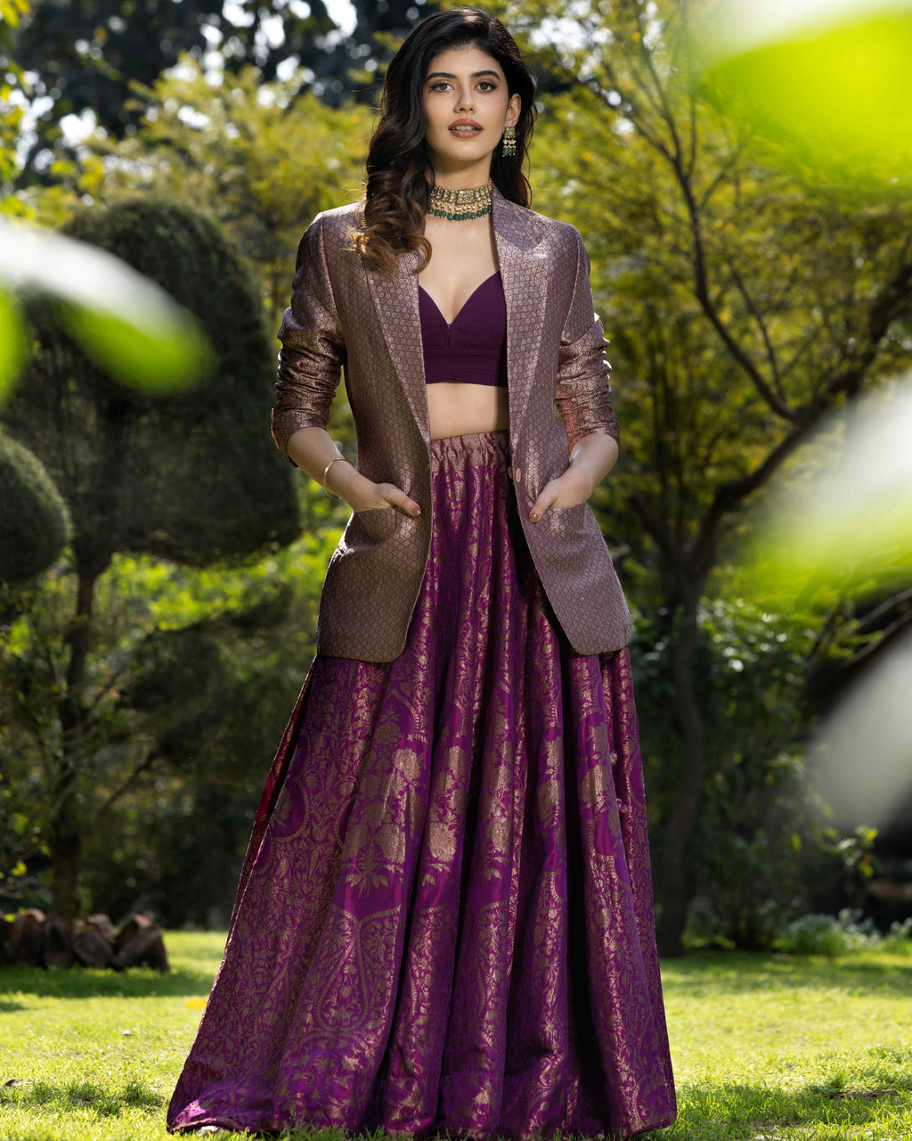 Amethyst Lehenga Featuring Intricate Mughal motifs