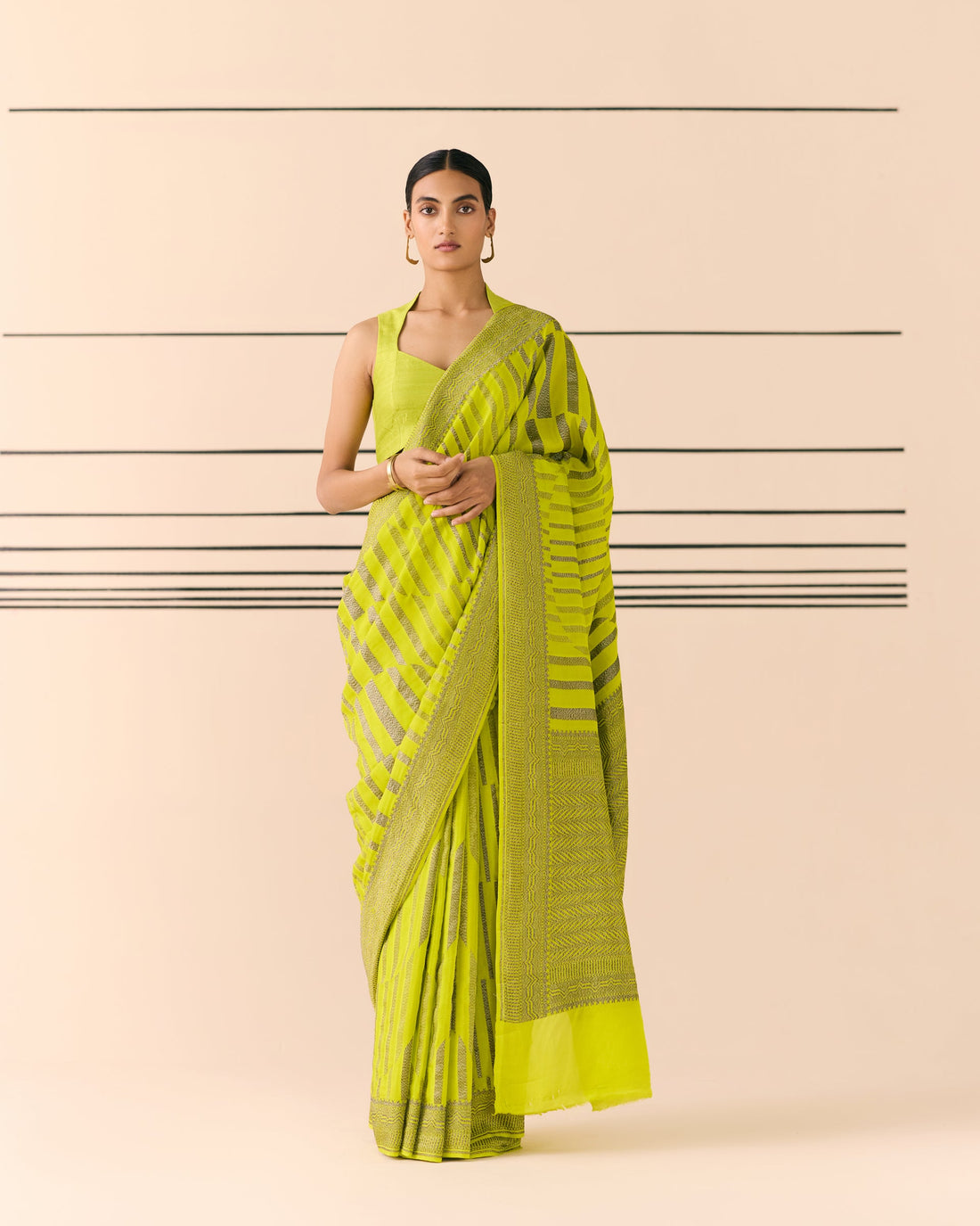 Pear Geometrical Saree 'The Line'