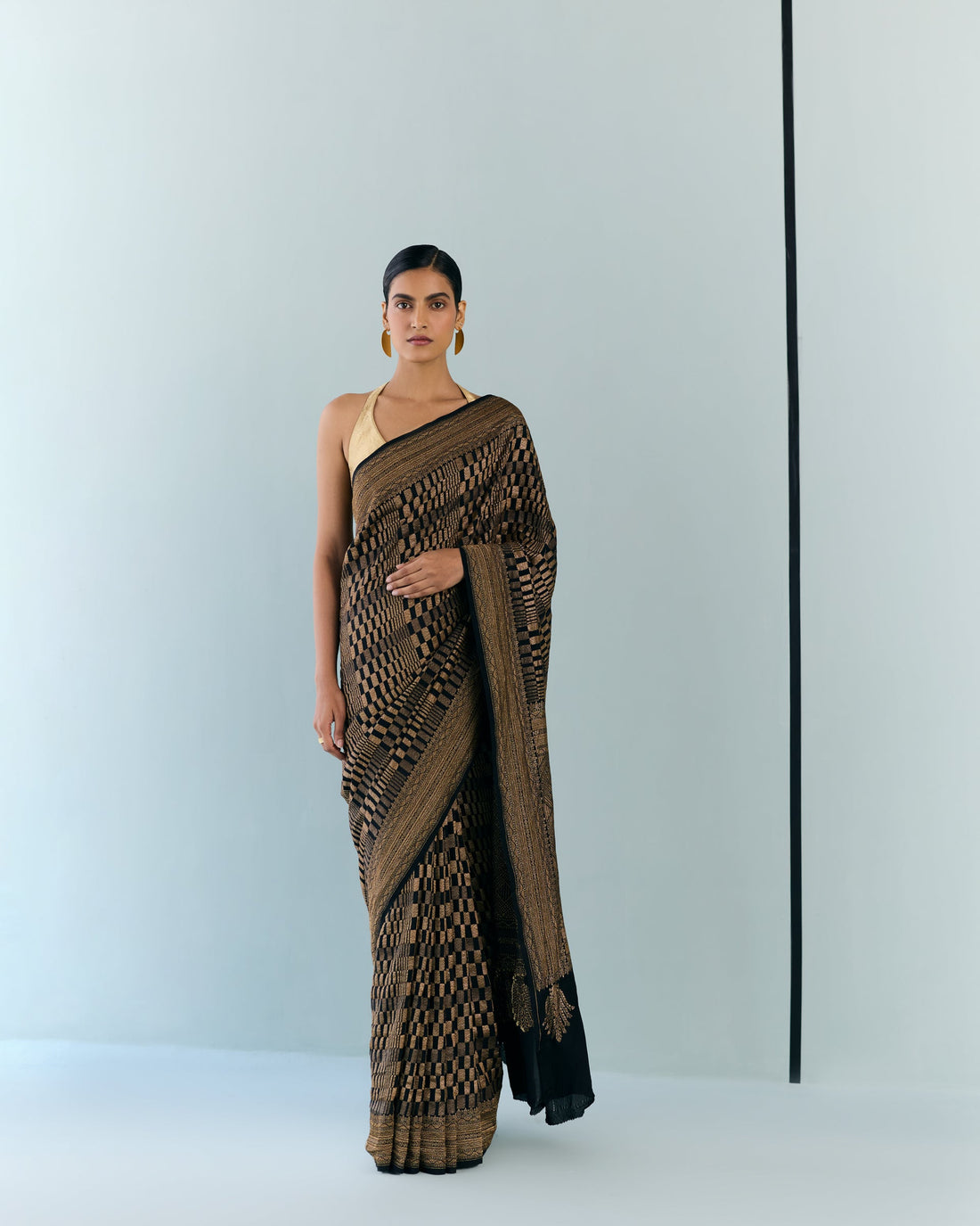 Charcoal Geometrical Saree 'The Line'