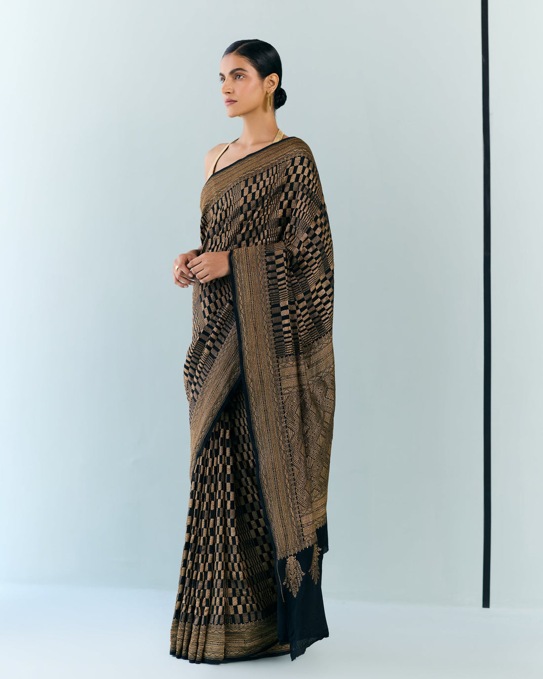 Charcoal Geometrical Saree 'The Line'