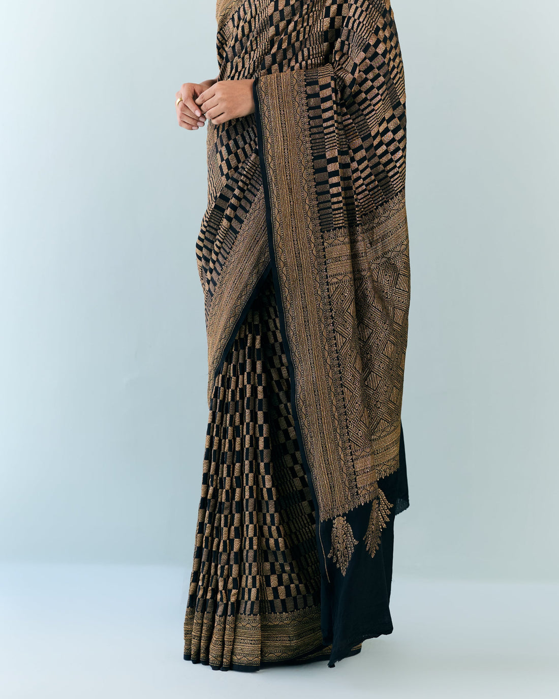 Charcoal Geometrical Saree 'The Line'
