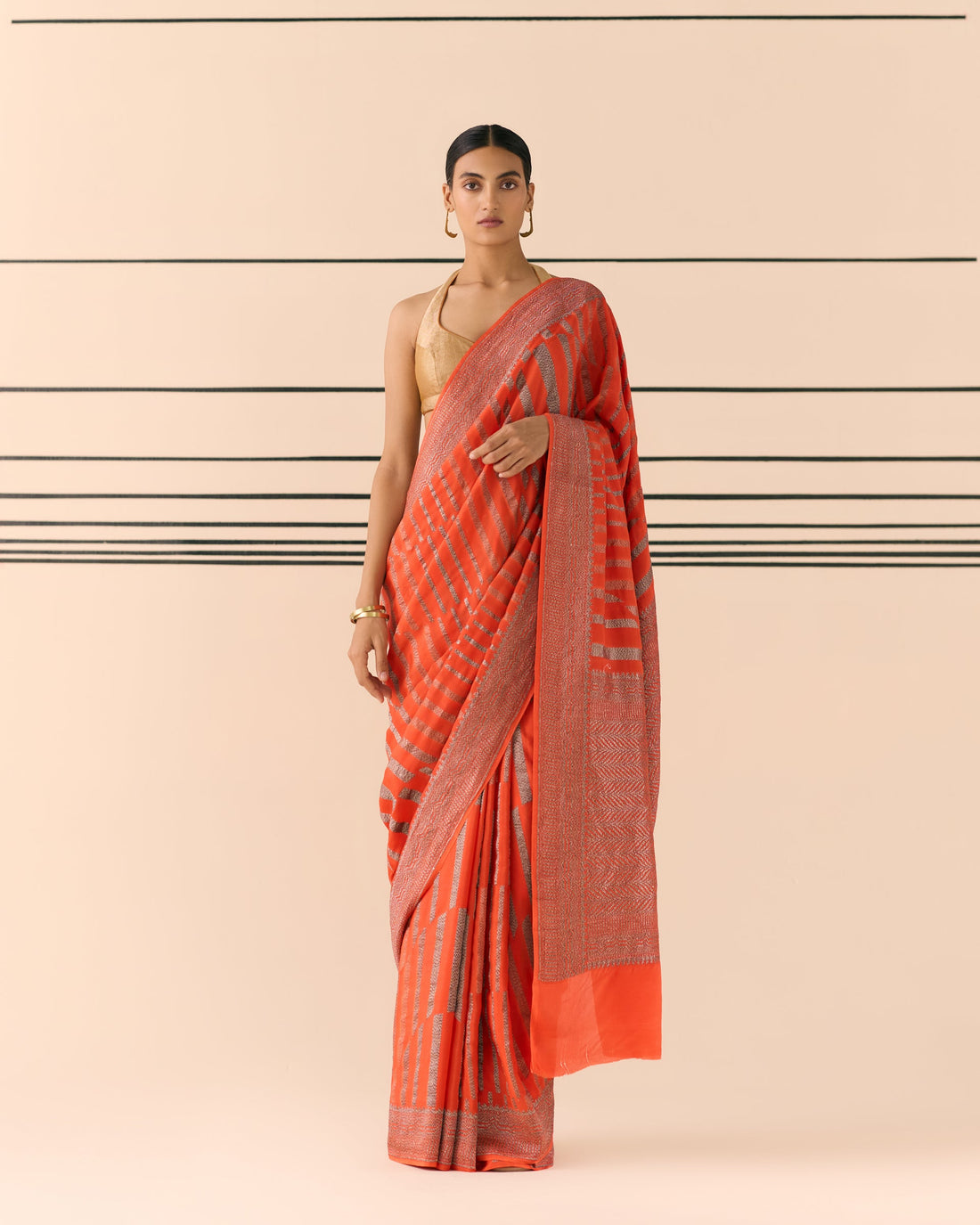 Orange Geometrical Saree 'The Line'
