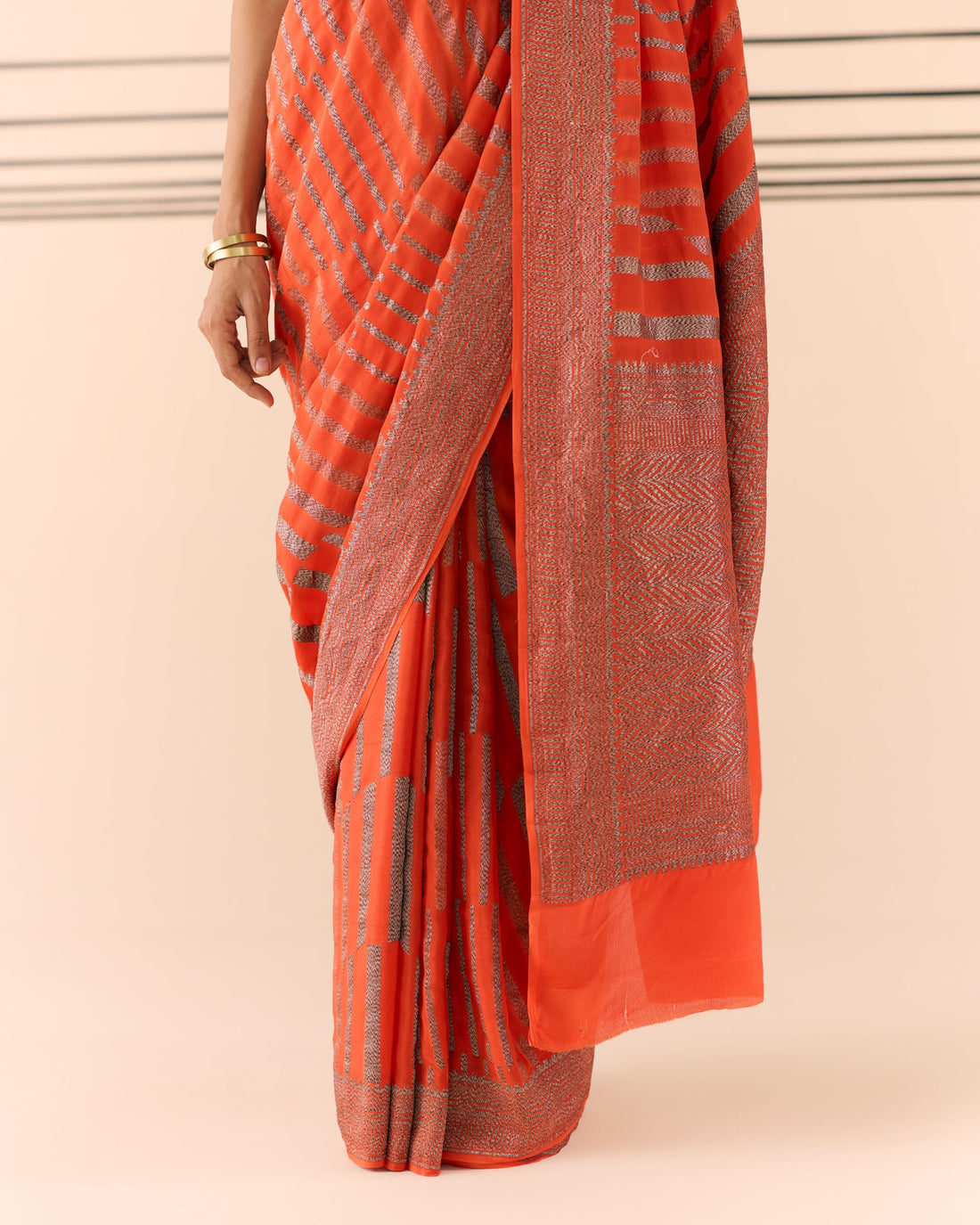 Orange Geometrical Saree 'The Line'