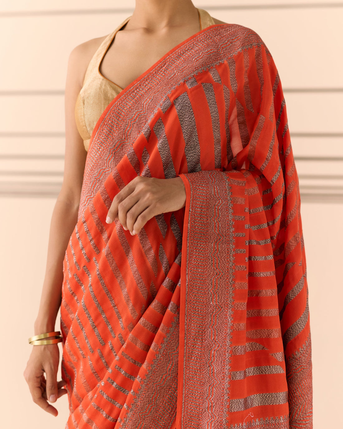 Orange Geometrical Saree 'The Line'