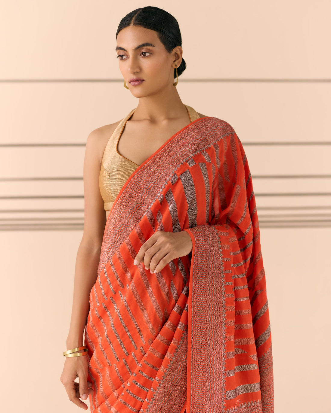 Orange Geometrical Saree 'The Line'