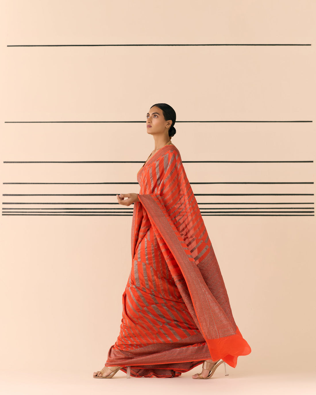 Orange Geometrical Saree 'The Line'