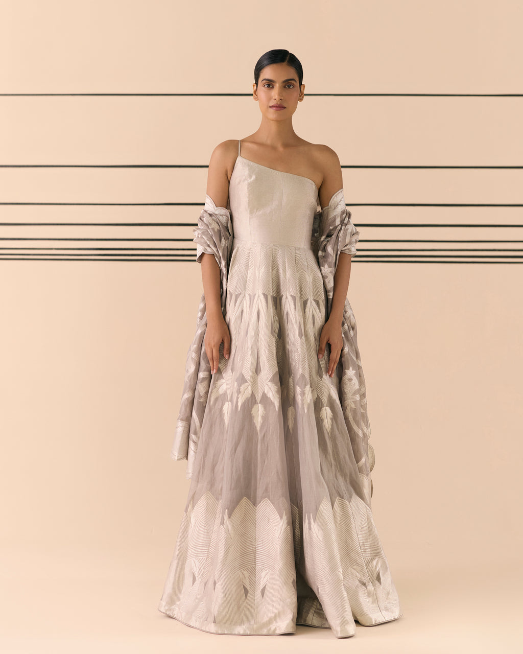 Alabaster Woven Geometrical Lehenga 'The Line'