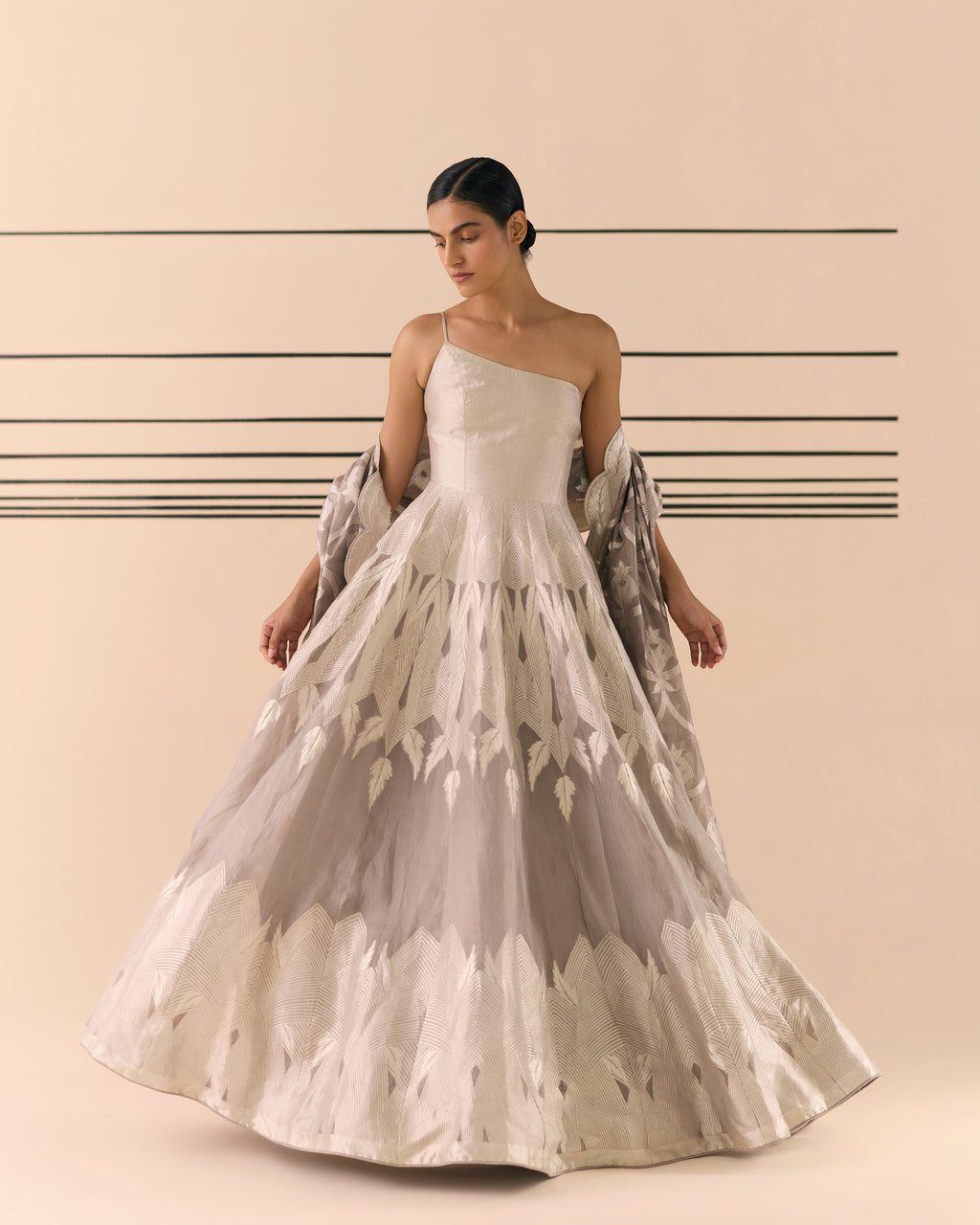 Alabaster Woven Geometrical Lehenga 'The Line'