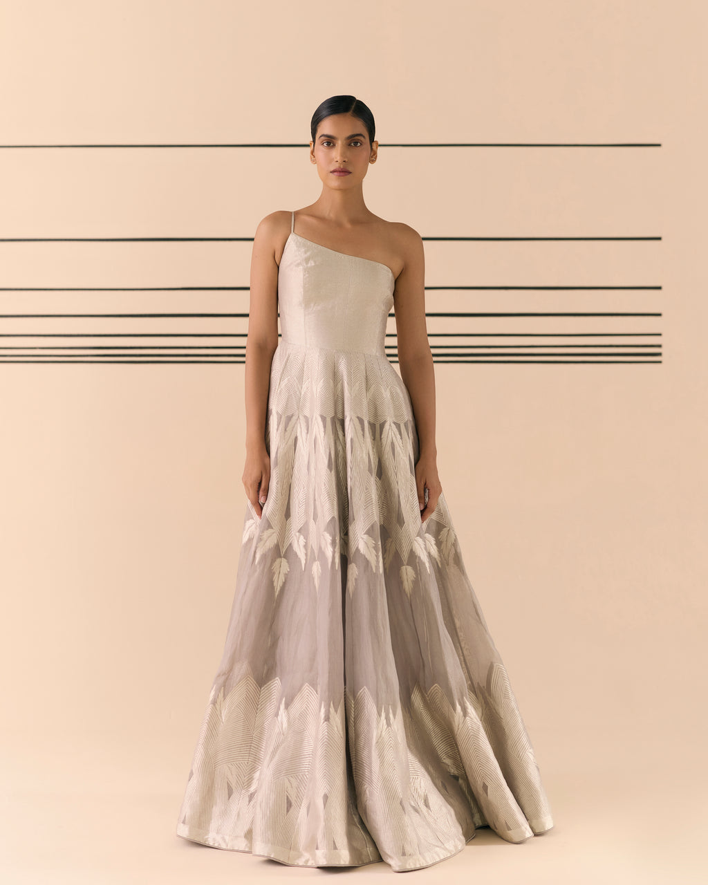 Alabaster Woven Geometrical Lehenga 'The Line'