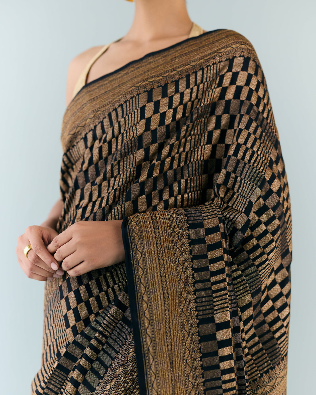 Charcoal Geometrical Saree 'The Line'