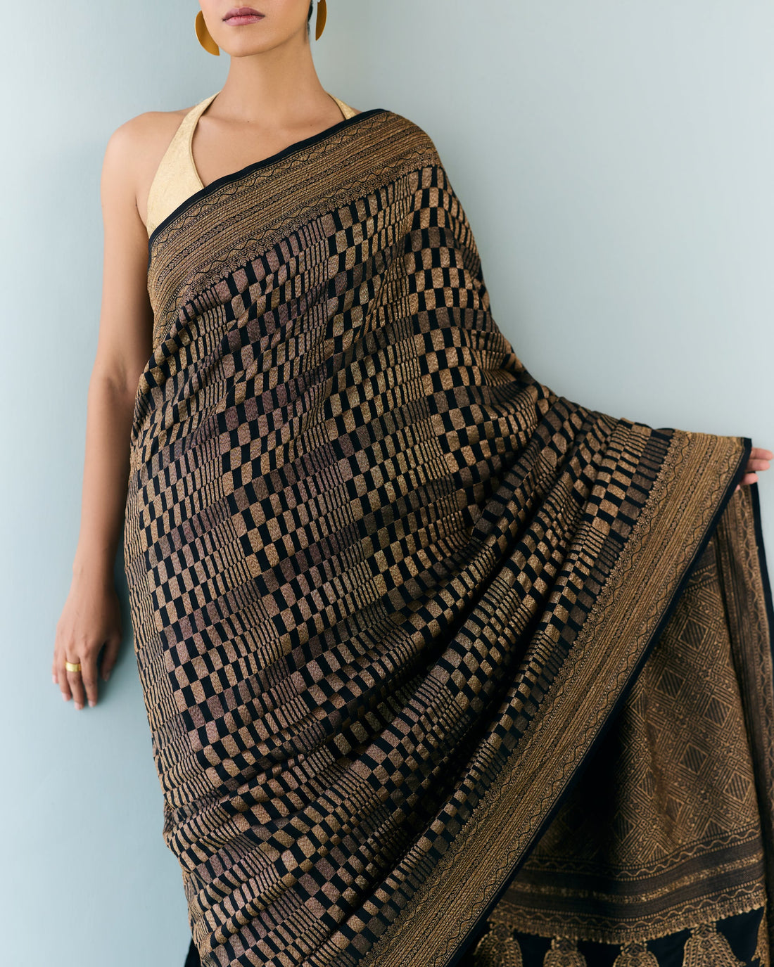 Charcoal Geometrical Saree 'The Line'