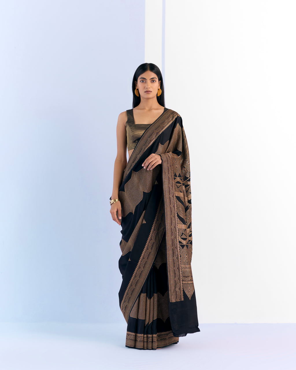 Charcoal Geometrical Saree 'The Line'