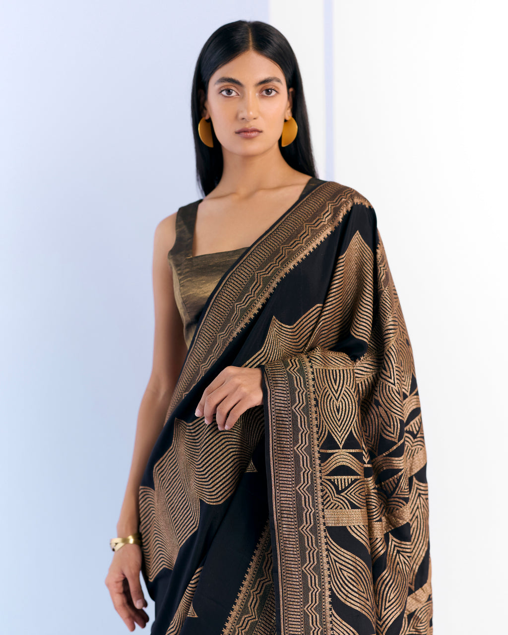 Charcoal Geometrical Saree 'The Line'