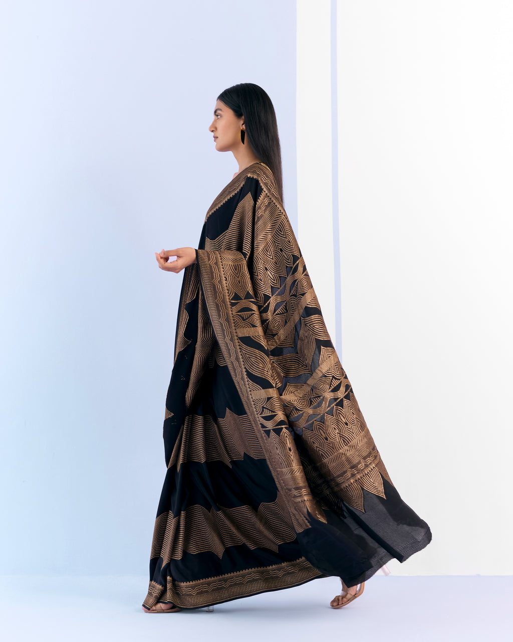 Charcoal Geometrical Saree 'The Line'