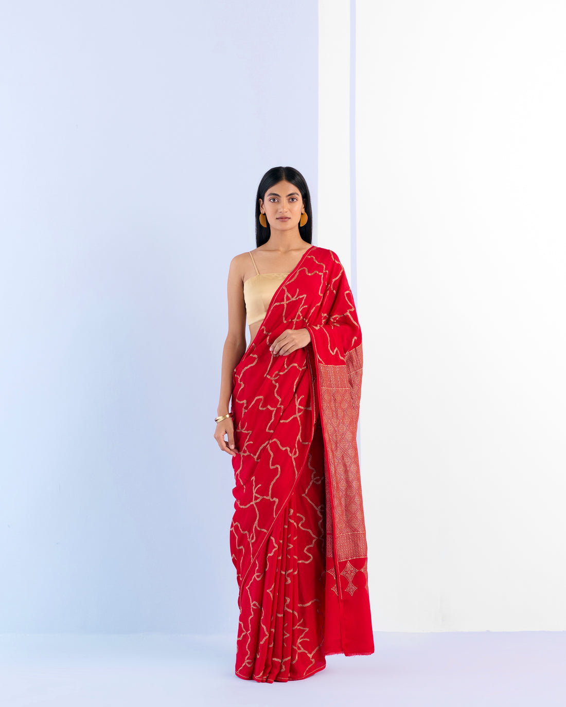 Scarlet Geometrical Saree 'The Line'