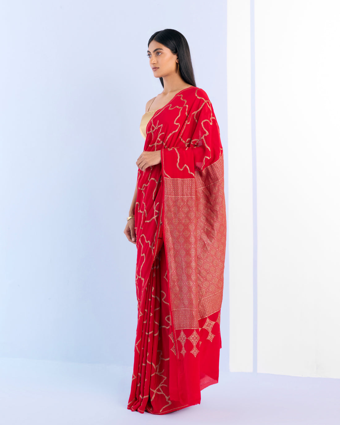 Scarlet Geometrical Saree 'The Line'