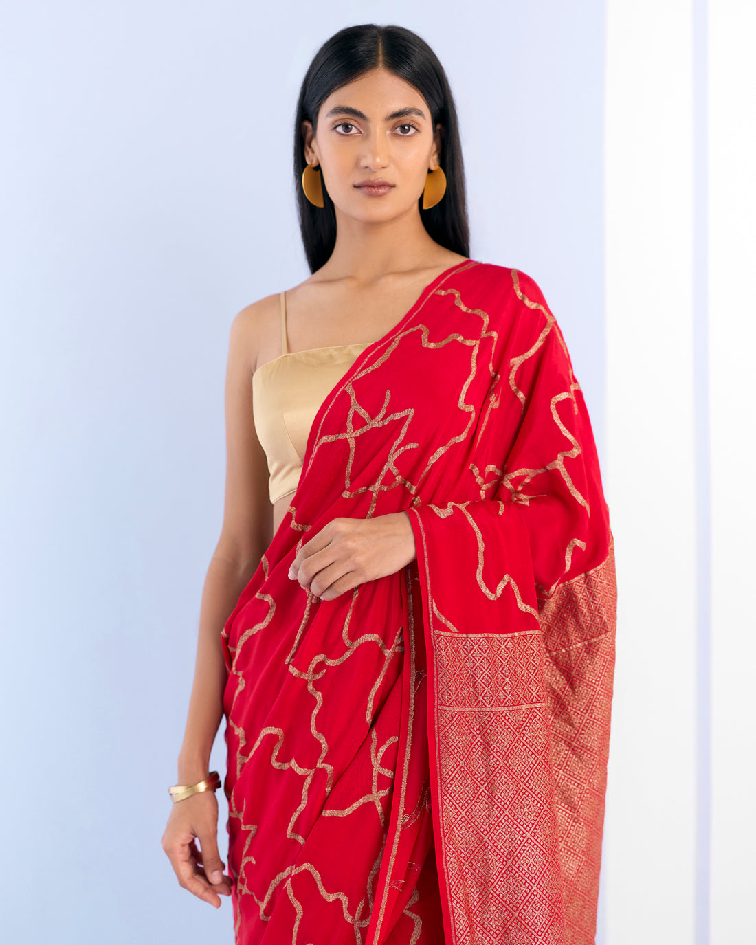 Scarlet Geometrical Saree 'The Line'