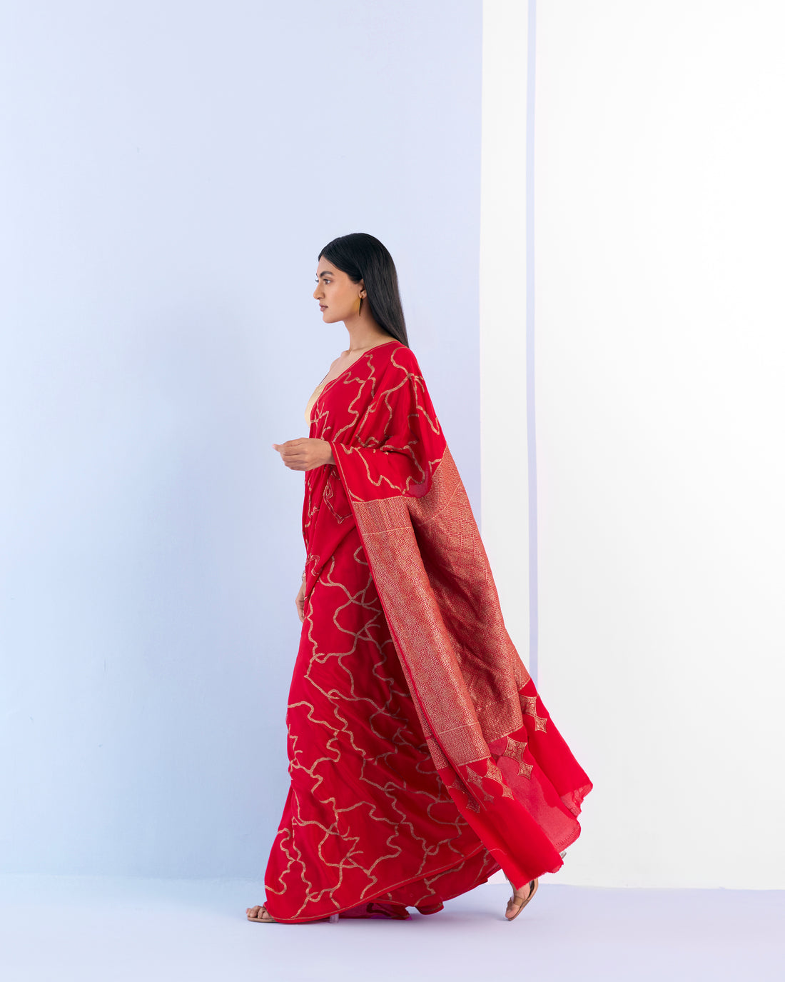 Scarlet Geometrical Saree 'The Line'