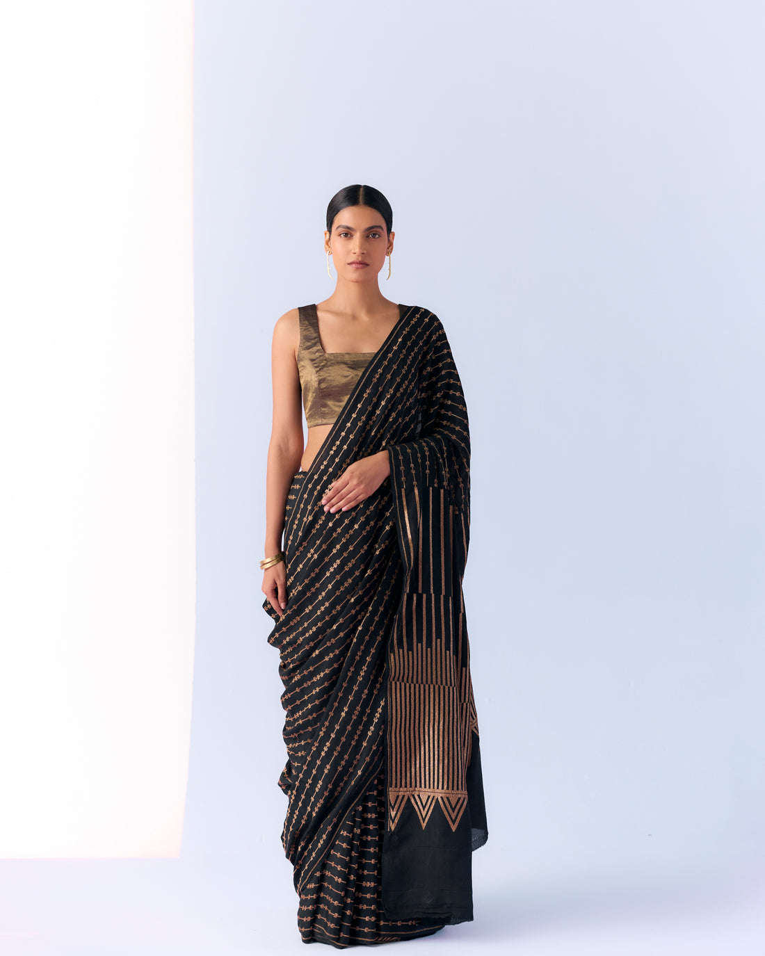 Charcoal Geometrical Saree 'The Line'