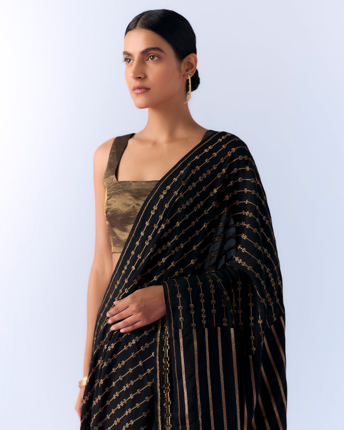 Charcoal Geometrical Saree 'The Line'
