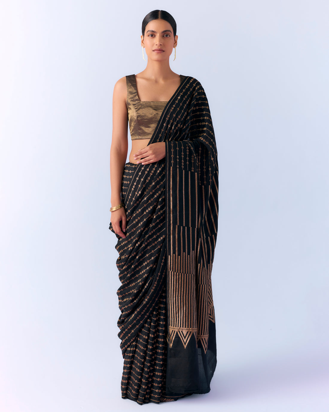 Charcoal Geometrical Saree 'The Line'
