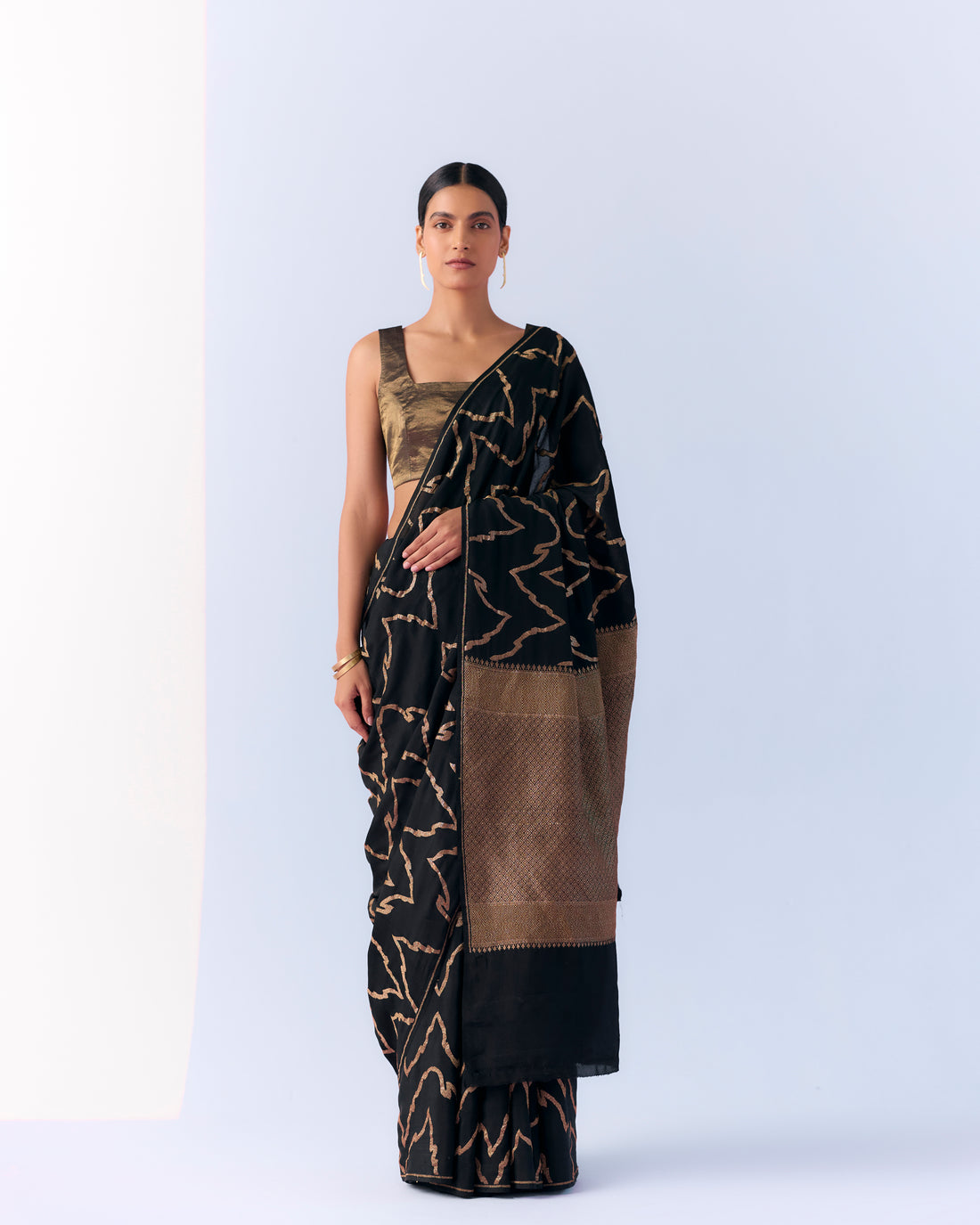 Charcoal Geometrical Saree 'The Line'