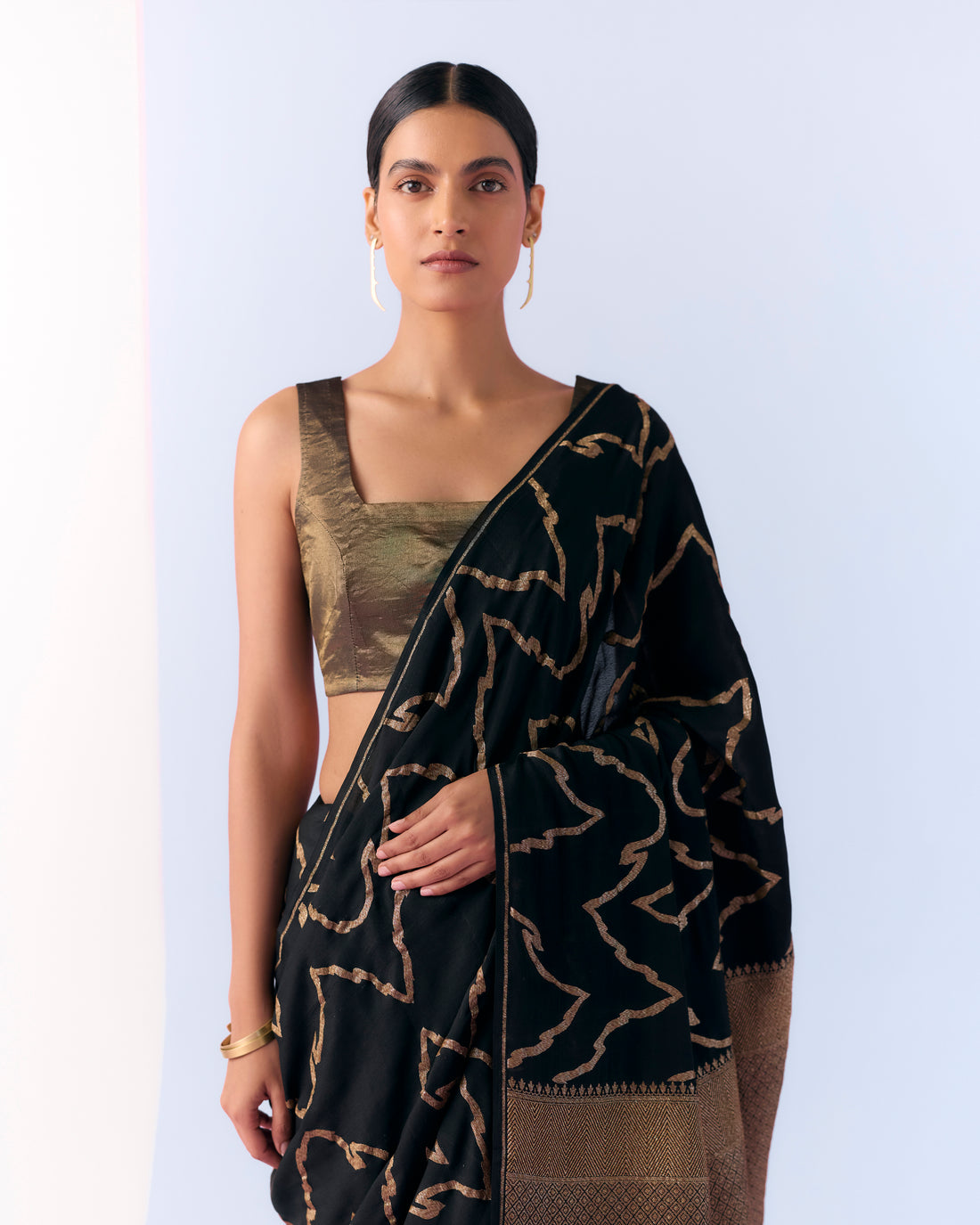 Charcoal Geometrical Saree 'The Line'