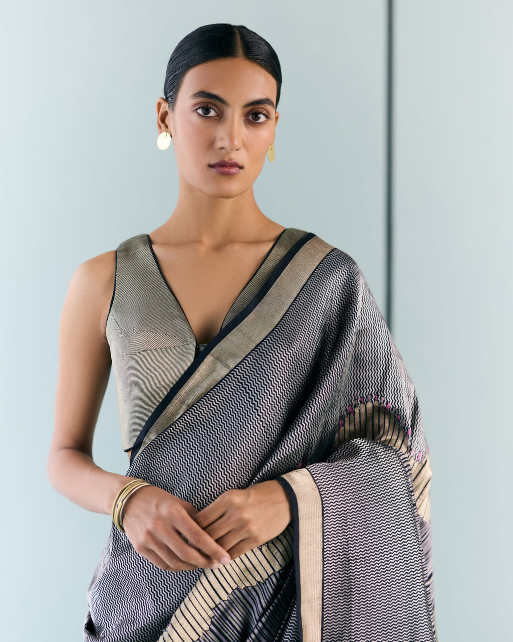 Woven Geometrical Silk Saree 'The Line' Woven Geometrical Silk Saree 'The Line'