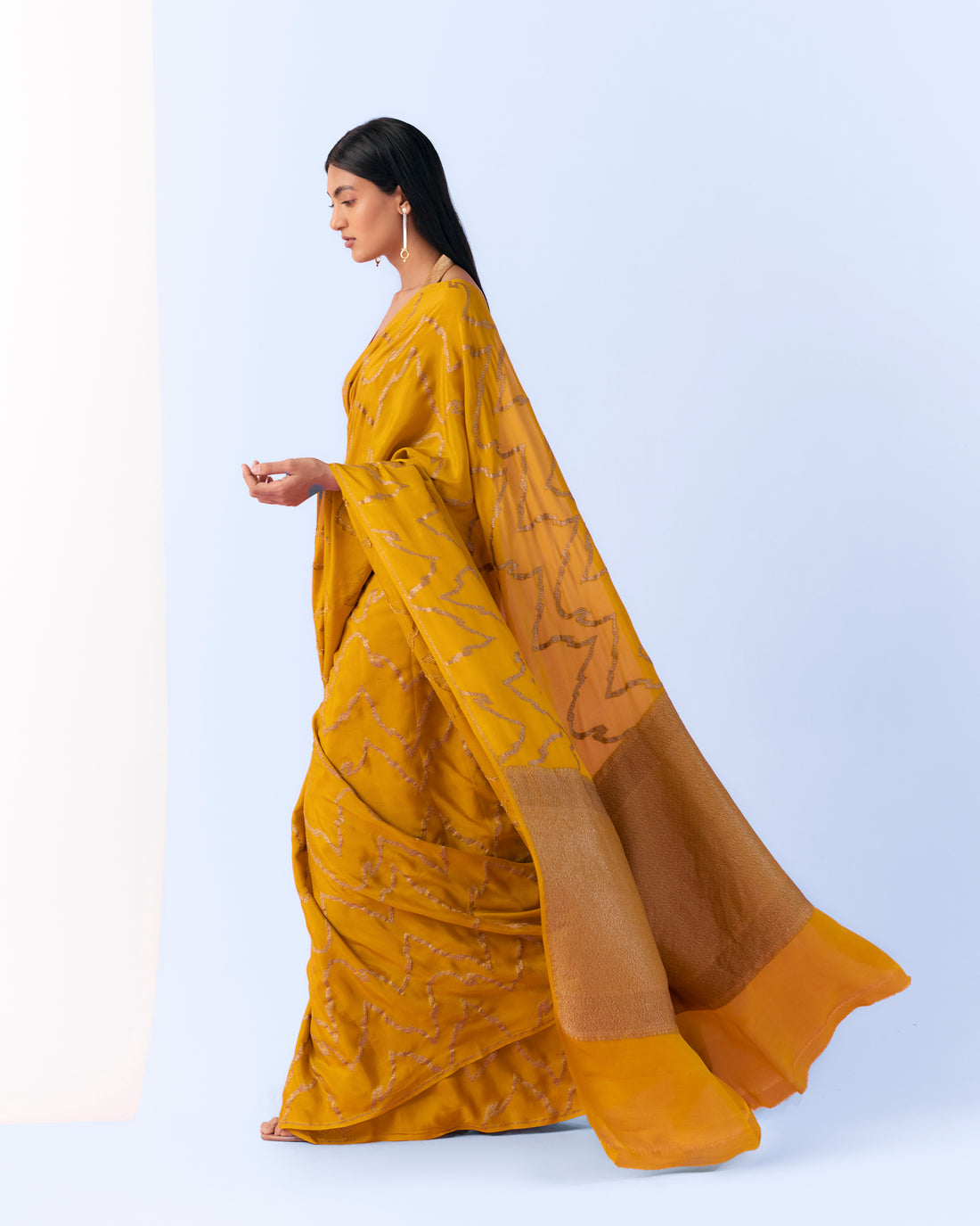 Ochre Geometrical Saree 'The Line'