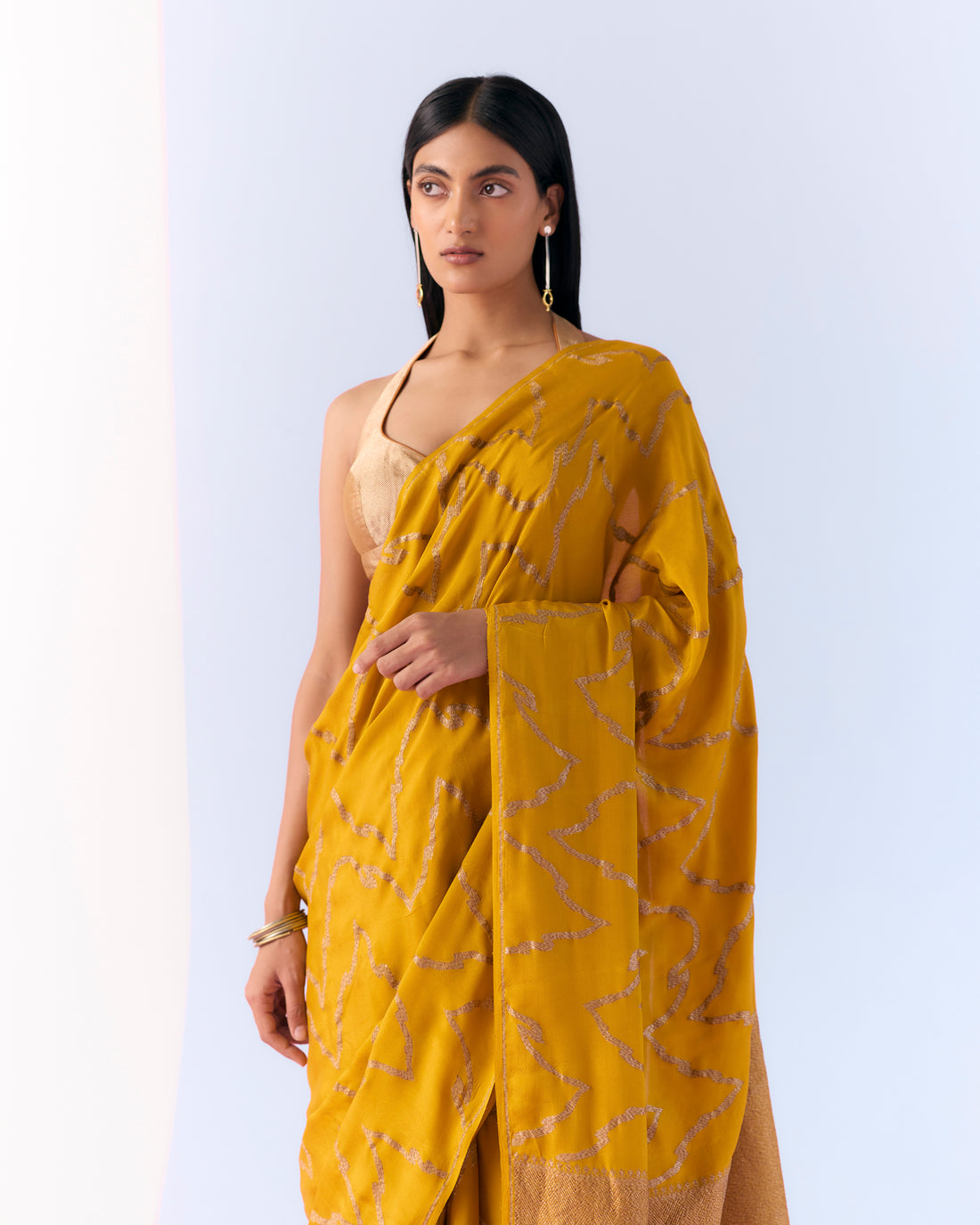 Ochre Geometrical Saree 'The Line'