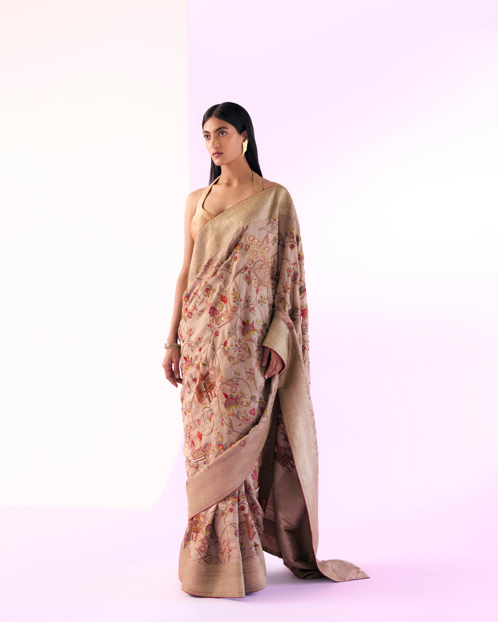 Oatmeal Handwoven Embroidery Saree