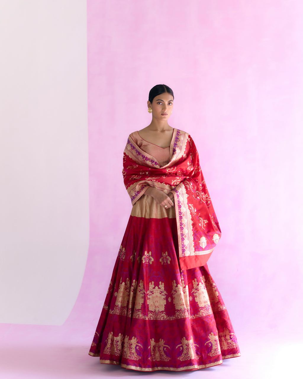 Scarlet Handwoven Silk Lehenga