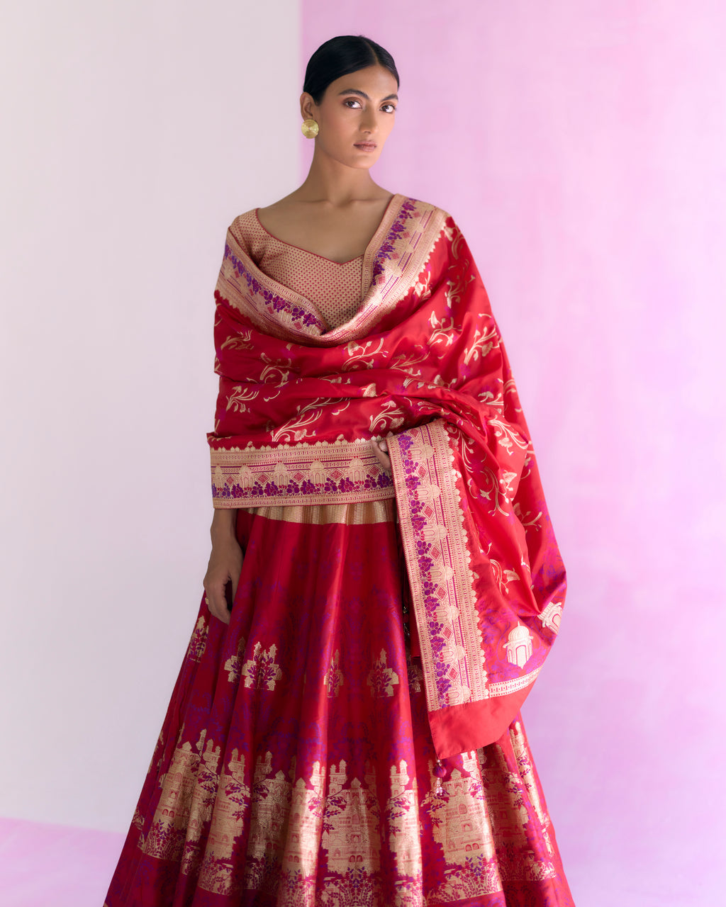 Scarlet Handwoven Silk Lehenga