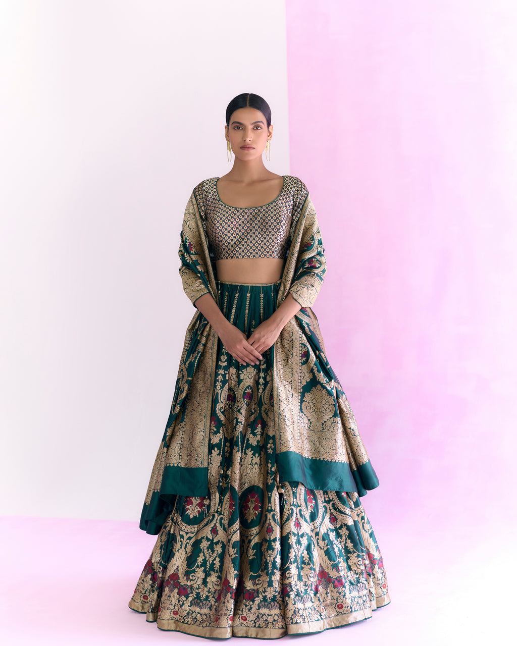Moss Green Handwoven Lehenga