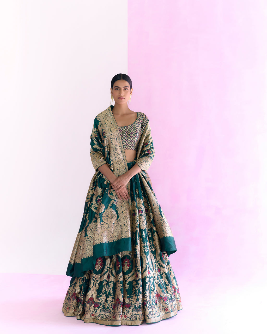 Moss Green Handwoven Lehenga