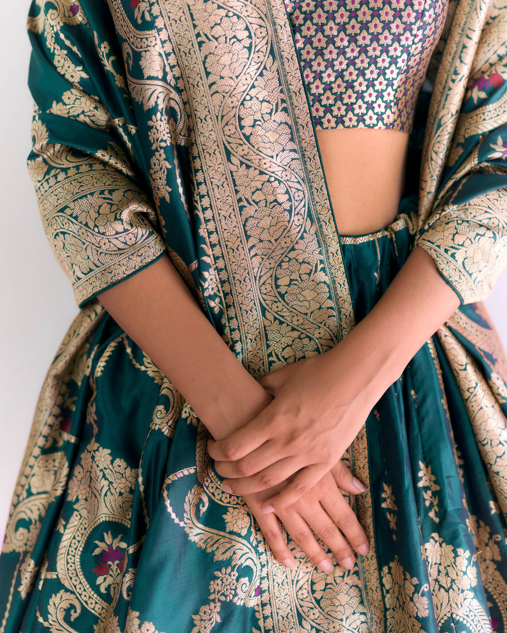 Moss Green Handwoven Lehenga