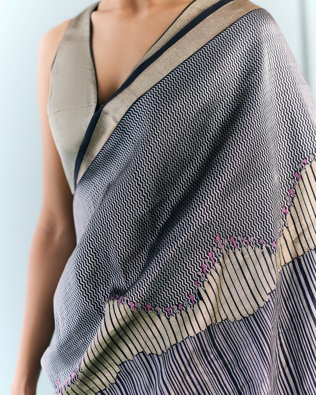 Woven Geometrical Silk Saree 'The Line'