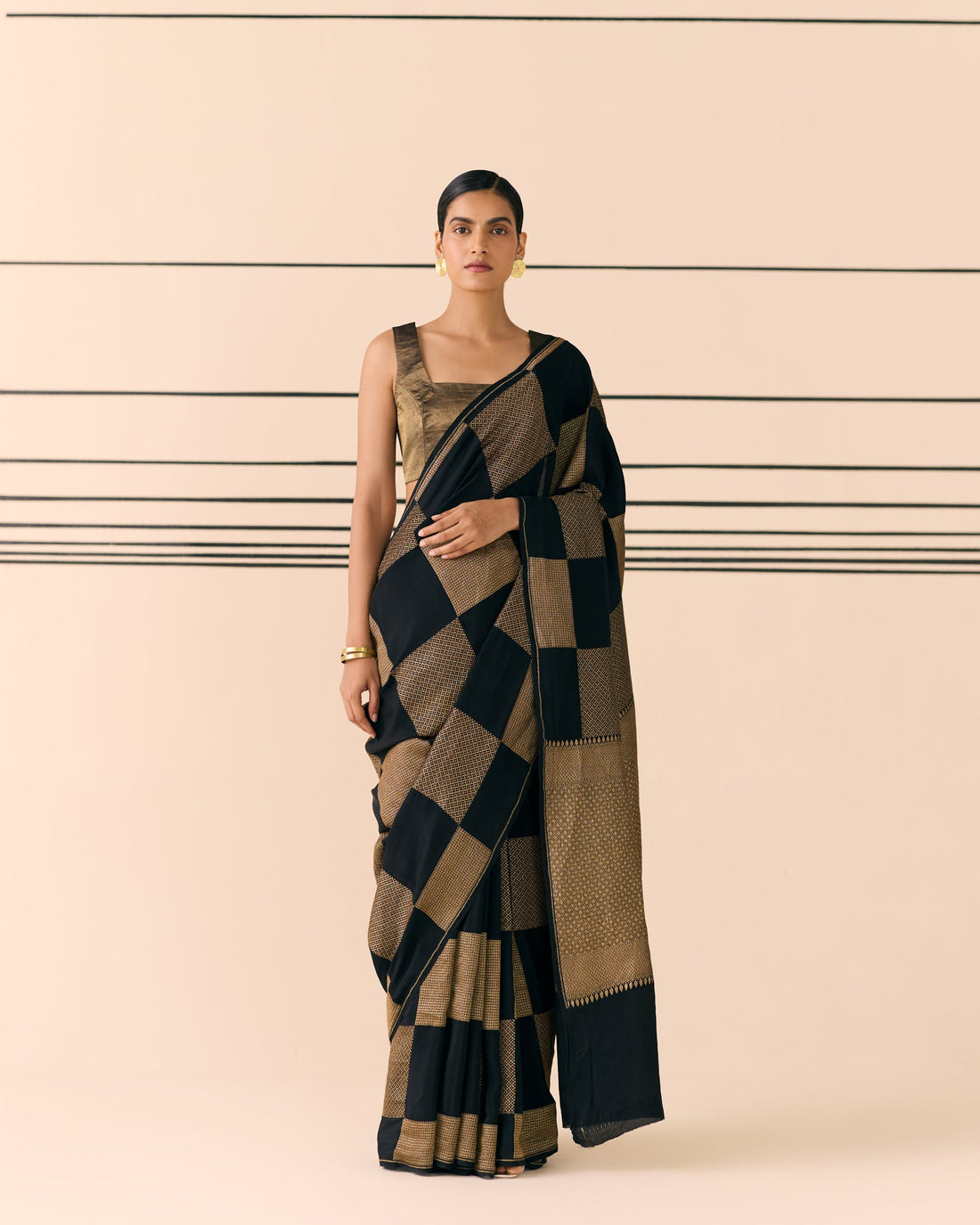 Charcoal Geometrical Saree 'The Line'