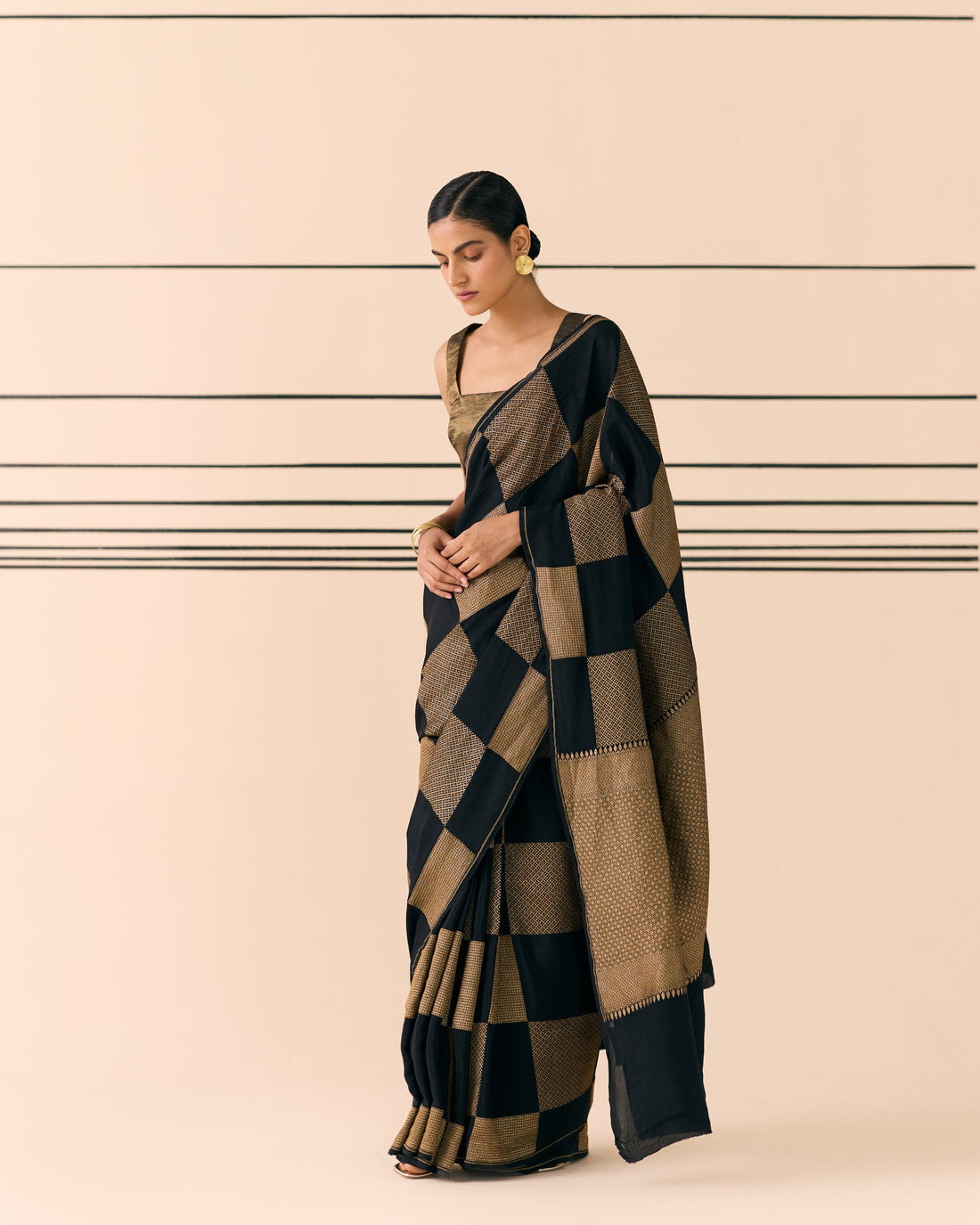 Charcoal Geometrical Saree 'The Line'