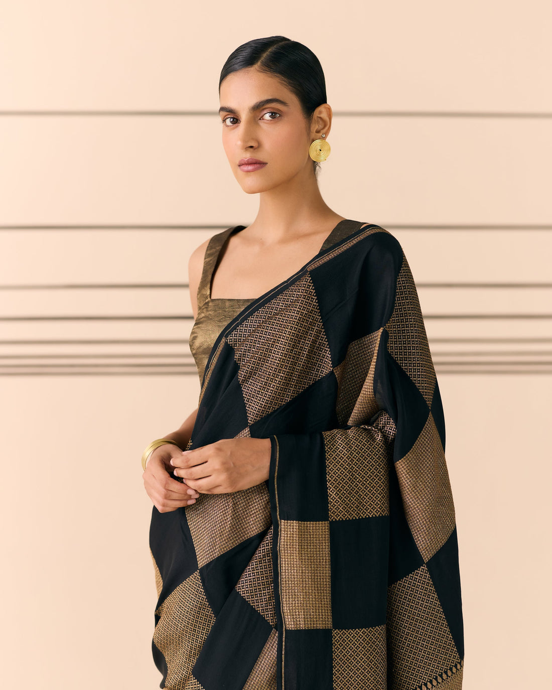 Charcoal Geometrical Saree 'The Line'