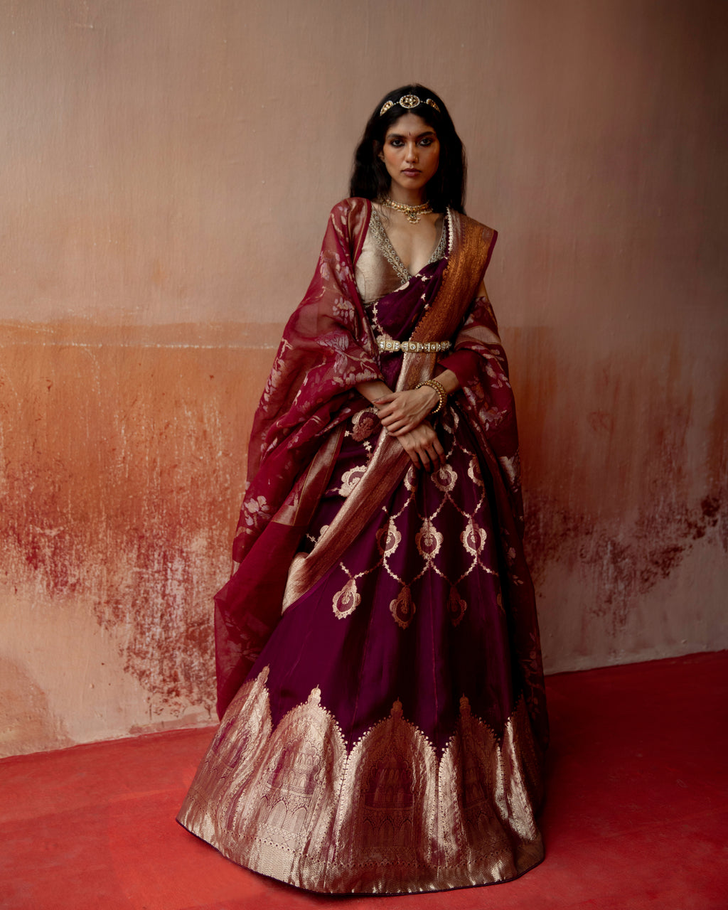 Crimson Couture Lehenga Featuring Heirloom