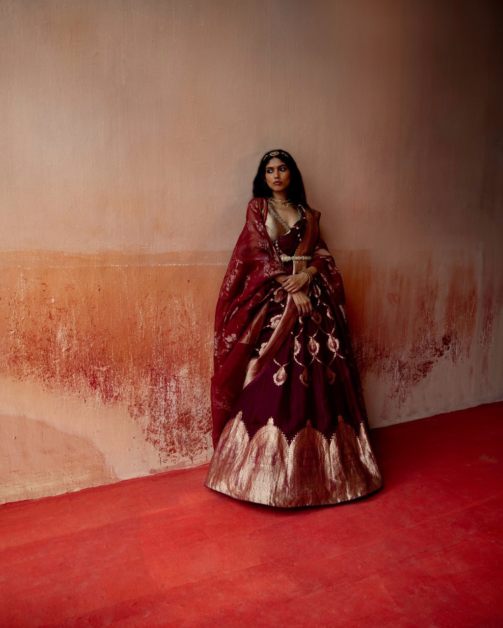 Crimson Couture Lehenga Featuring Heirloom